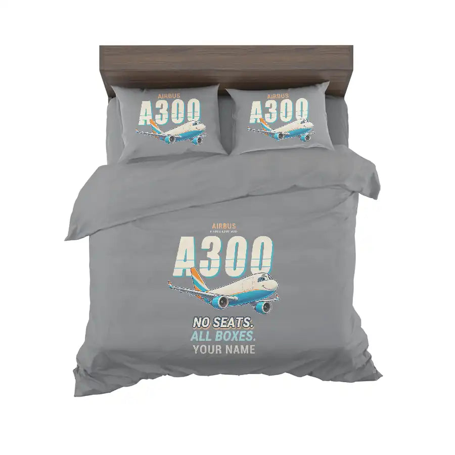Airbus A300-600F - Cartoon + Name - Bedding Set - Gray