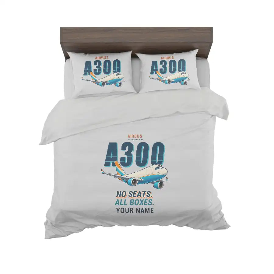 Airbus A300-600F - Cartoon + Name - Bedding Set - Light Gray