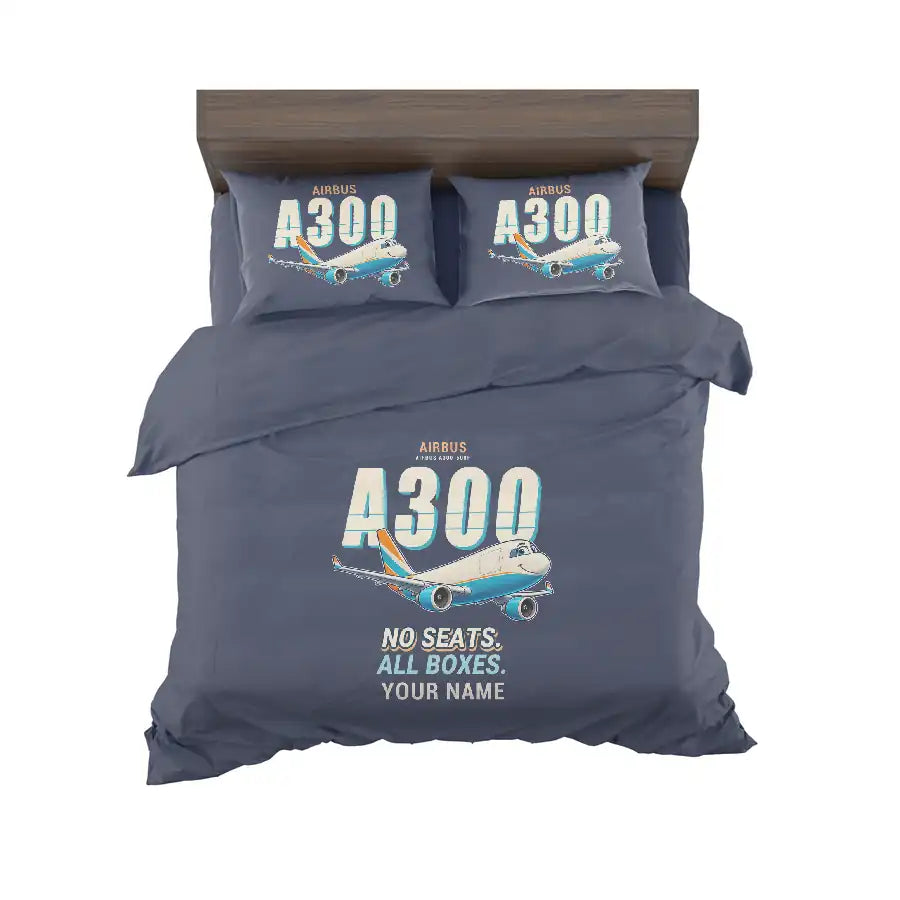 Airbus A300-600F - Cartoon + Name - Bedding Set - Navy Blue