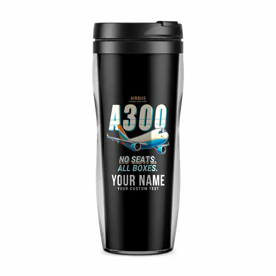 Airbus A300-600F - Cartoon + Name - Plastic (No Holder) - Black