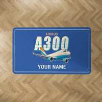 Thumbnail for Airbus A300-600F - Cartoon + Name - Rectangle Carpet - Blue