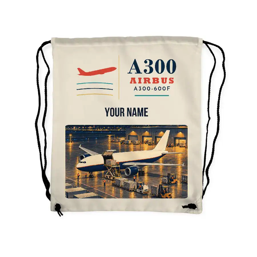 Airbus A300-600F - Drawstring Bag - Classic + Name - Beige