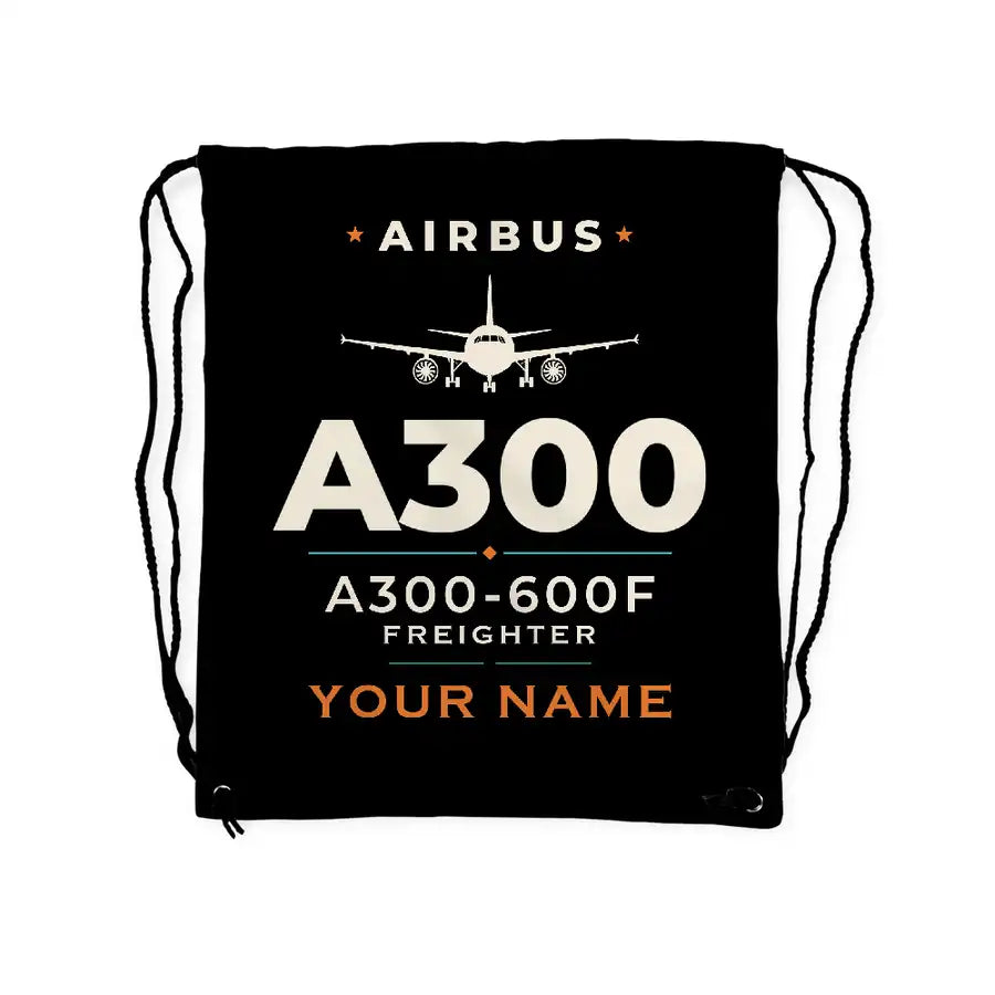 Airbus A300-600F - Drawstring Bag - Heritage + Name - Black