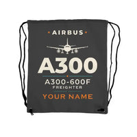 Thumbnail for Airbus A300-600F - Drawstring Bag - Heritage + Name - Gray