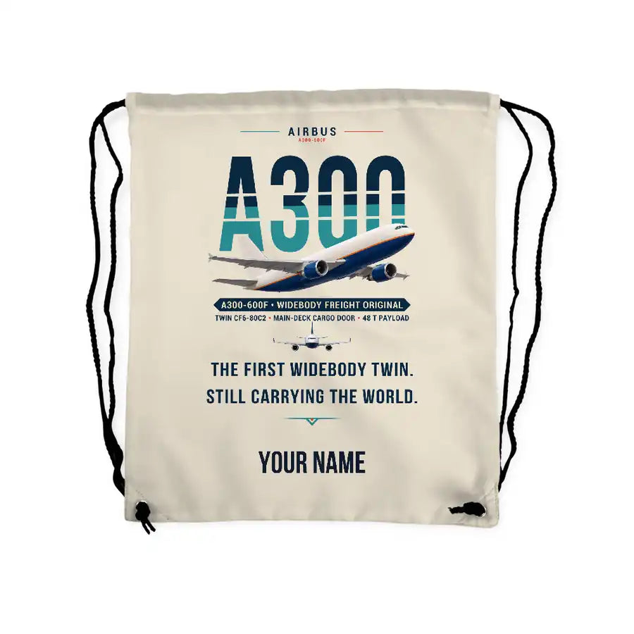 Airbus A300-600F - Drawstring Bag - Original + Name - Beige