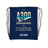 Thumbnail for Airbus A300-600F - Drawstring Bag - Original + Name - Dark Blue