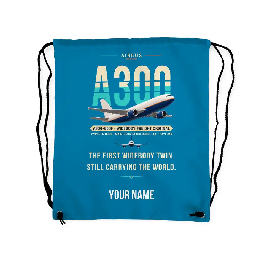 Airbus A300-600F - Drawstring Bag - Original + Name - Light Blue