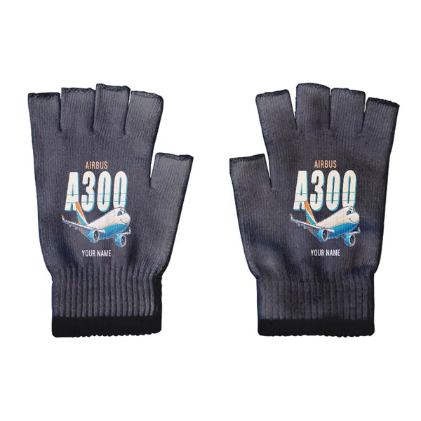 Airbus A300-600F - Gloves - Cut - Cartoon + Name - Black