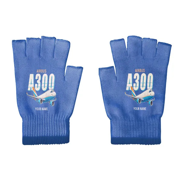 Airbus A300-600F - Gloves - Cut - Cartoon + Name - Blue