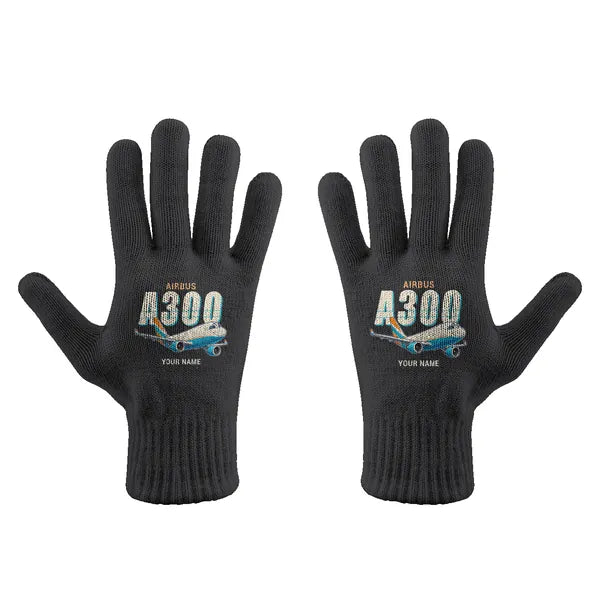 Airbus A300-600F - Gloves - Full - Cartoon + Name - Black