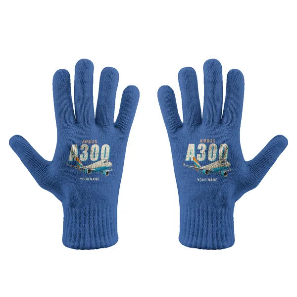 Airbus A300-600F - Gloves - Full - Cartoon + Name - Blue