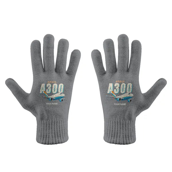 Airbus A300-600F - Gloves - Full - Cartoon + Name - Gray