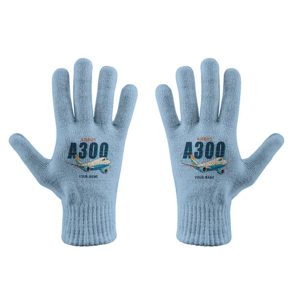 Airbus A300-600F - Gloves - Full - Cartoon + Name - Light Blue