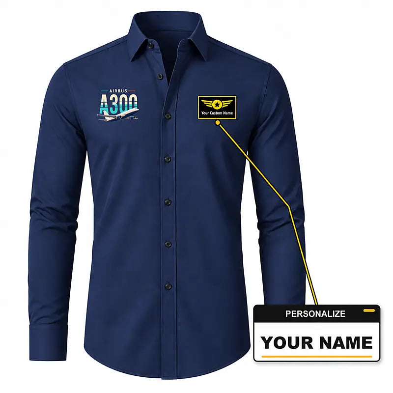 Airbus A300-600F - Long Sleeve Shirt - Original - Dark Blue + NAME