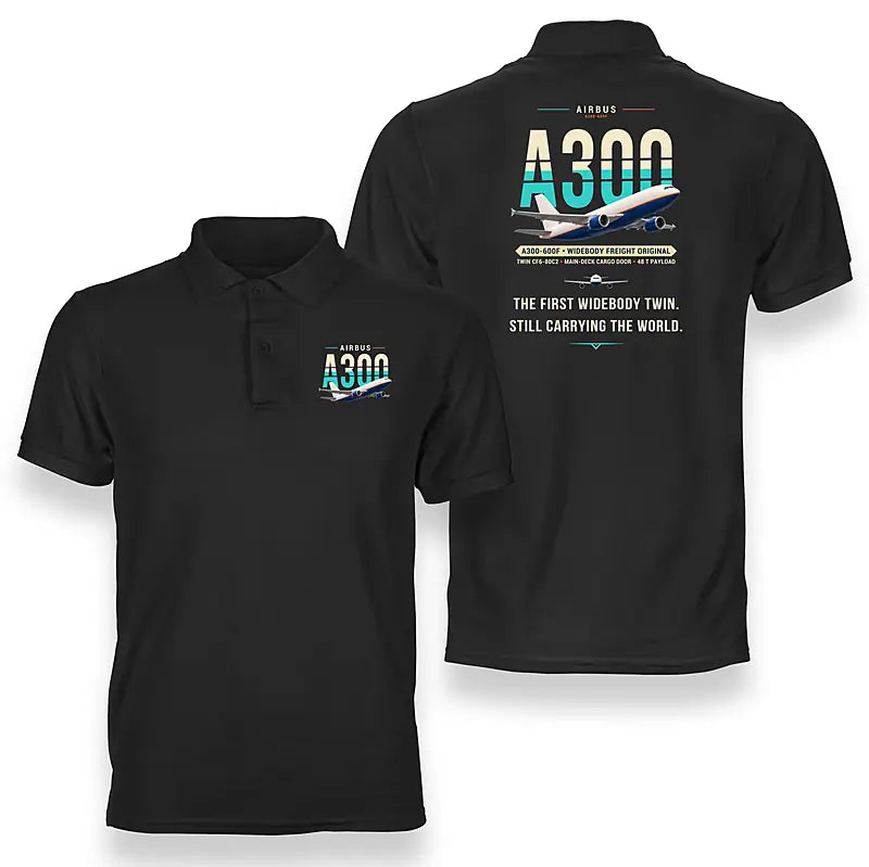 Airbus A300-600F - Original - Double-Side Polo - Black