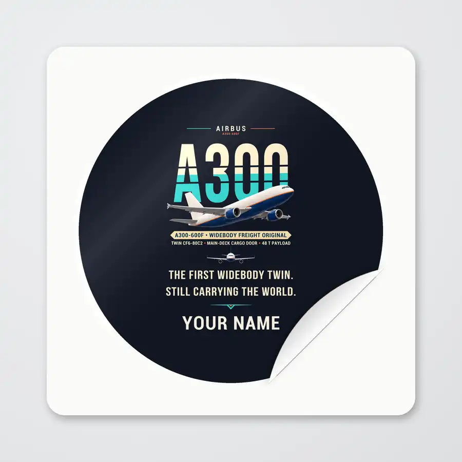 Airbus A300-600F - Original + Name - Circle Sticker - Peel