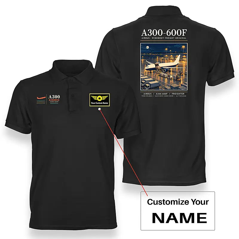 Airbus A300-600F - Poster - Double-Side Polo - Black + Name