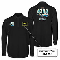 Thumbnail for Airbus A300-600F Premium Polo T-Shirts - Cartoon + Name - Long Sleeve - Black
