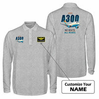 Thumbnail for Airbus A300-600F Premium Polo T-Shirts - Cartoon + Name - Long Sleeve - Gray