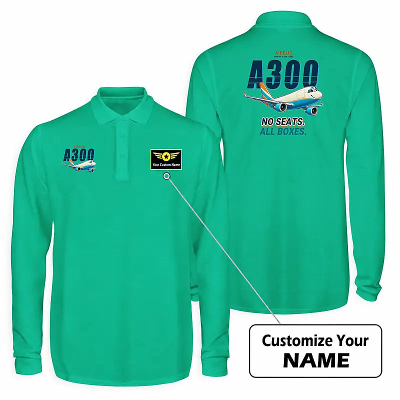 Airbus A300-600F Premium Polo T-Shirts - Cartoon + Name - Long Sleeve - Green