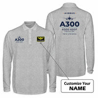 Thumbnail for Airbus A300-600F Premium Polo T-Shirts - Heritage + Name - Long Sleeve - Gray
