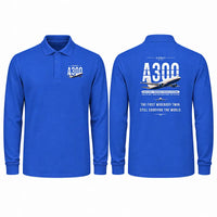 Thumbnail for Airbus A300-600F Premium Polo T-Shirts - Original - Long Sleeve - Blue