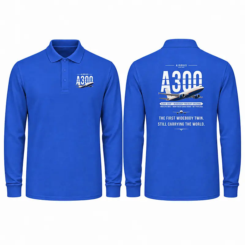 Airbus A300-600F Premium Polo T-Shirts - Original - Long Sleeve - Blue
