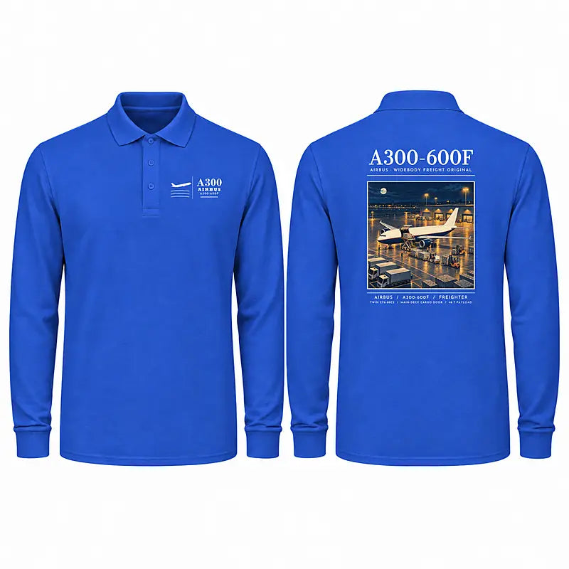 Airbus A300-600F Premium Polo T-Shirts - Poster - Long Sleeve - Blue