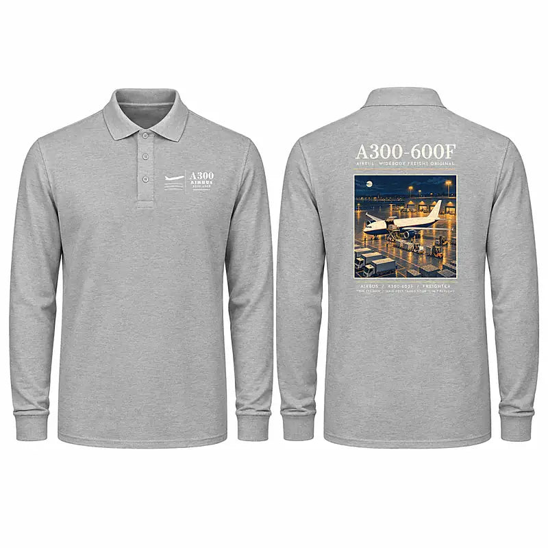 Airbus A300-600F Premium Polo T-Shirts - Poster - Long Sleeve - Gray