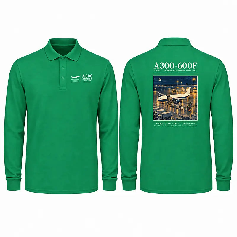 Airbus A300-600F Premium Polo T-Shirts - Poster - Long Sleeve - Green