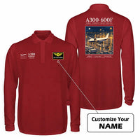 Thumbnail for Airbus A300-600F Premium Polo T-Shirts - Poster + Name - Long Sleeve - Dark Red