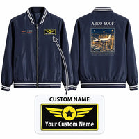 Thumbnail for Airbus A300-600F Stylish Jackets - Baseball Collar - Poster + Name - Navy Blue