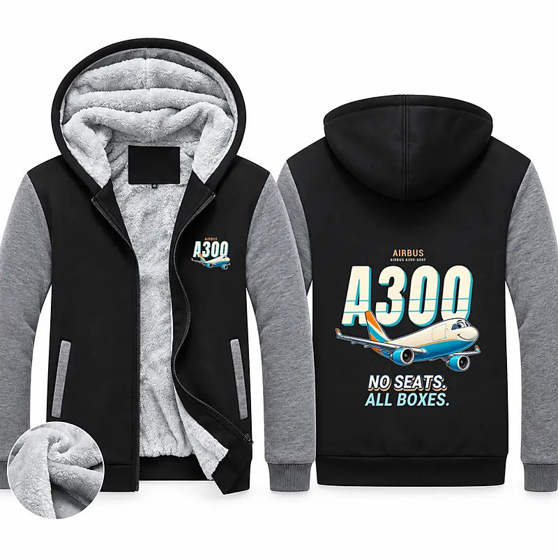 Airbus A300-600F Zipped Sweatshirts - Cartoon - Black & Gray