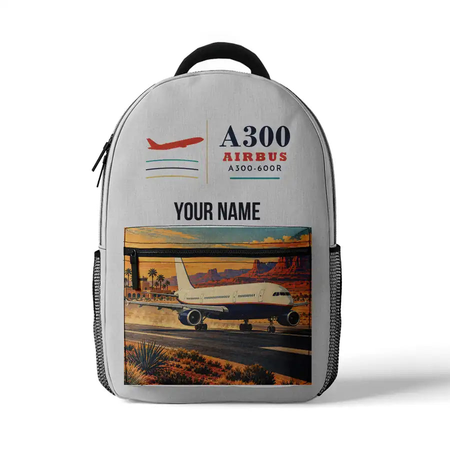 Airbus A300-600R - 3D Backpack - White + Name
