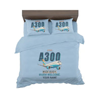 Thumbnail for Airbus A300-600R - Cartoon + Name - Bedding Set - Light Blue