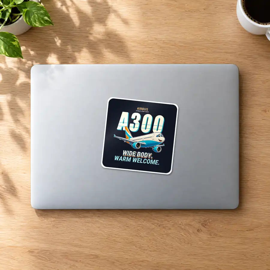 Airbus A300-600R - Cartoon - Square Sticker - MacBook