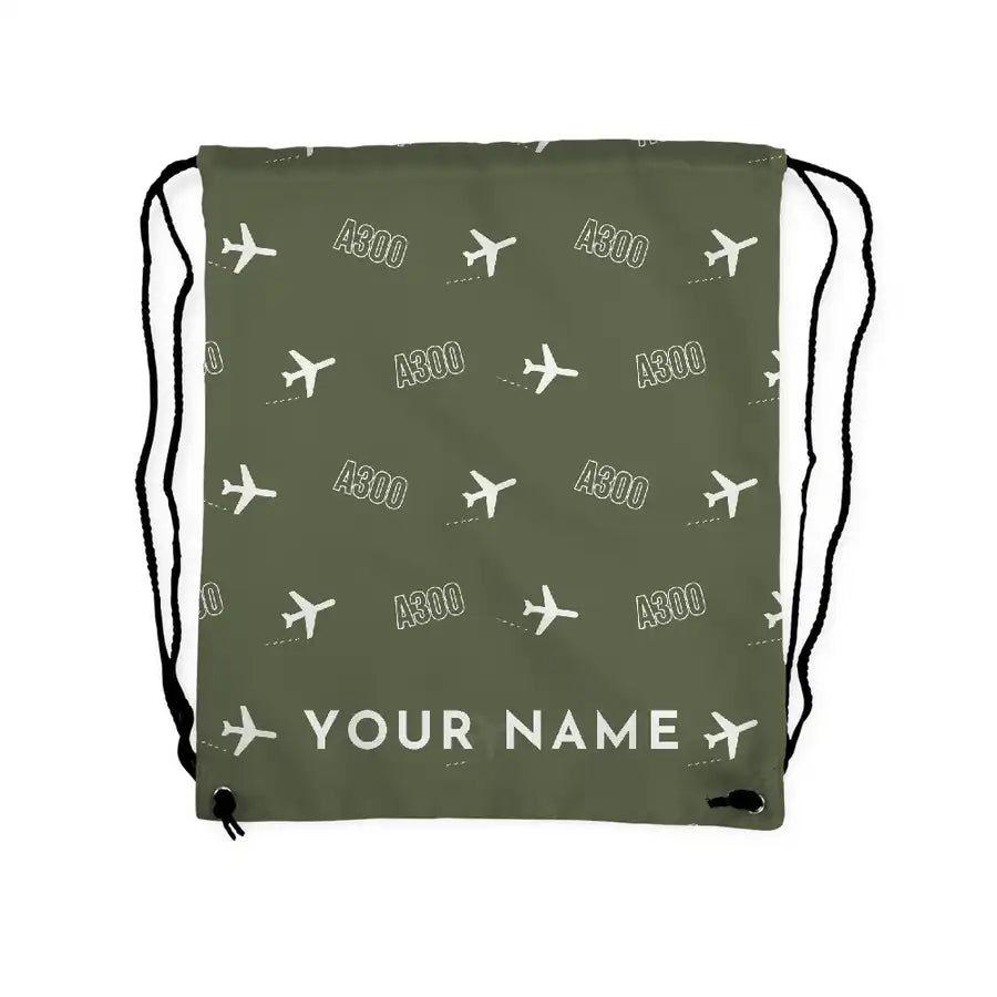 Airbus A300-600R - Drawstring Bag - 3D Pattern + Name - Green Army
