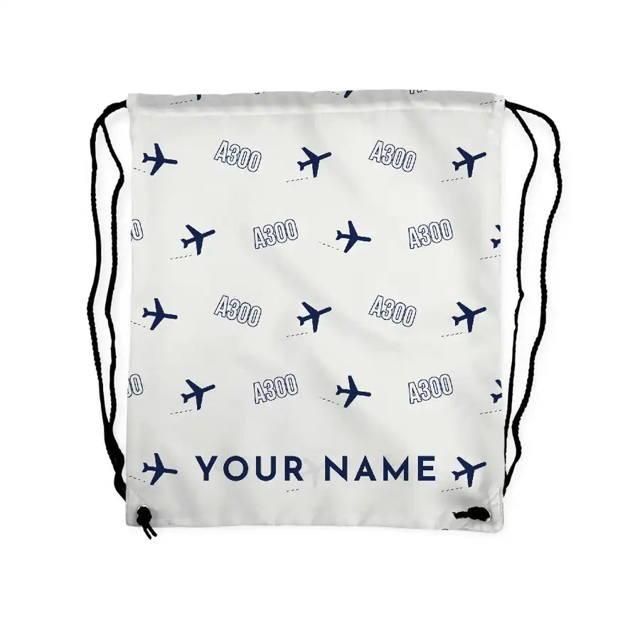 Airbus A300-600R - Drawstring Bag - 3D Pattern + Name - White