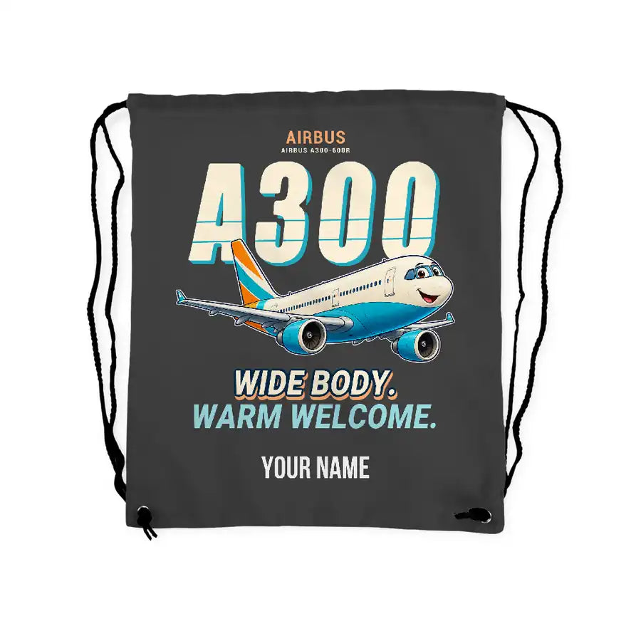 Airbus A300-600R - Drawstring Bag - Cartoon + Name - Gray