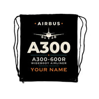 Thumbnail for Airbus A300-600R - Drawstring Bag - Heritage + Name - Black