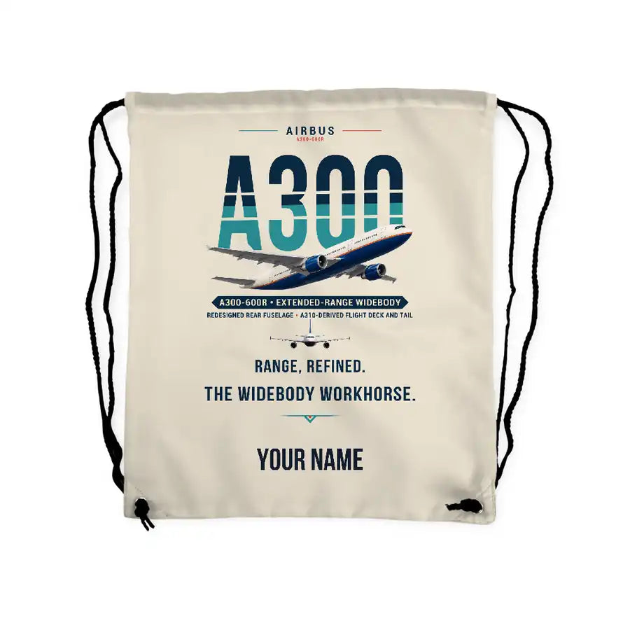 Airbus A300-600R - Drawstring Bag - Original + Name - Beige