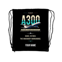 Thumbnail for Airbus A300-600R - Drawstring Bag - Original + Name - Black