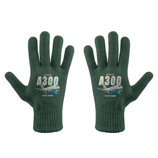 Airbus A300-600R - Gloves - Full - Cartoon + Name - Dark Green