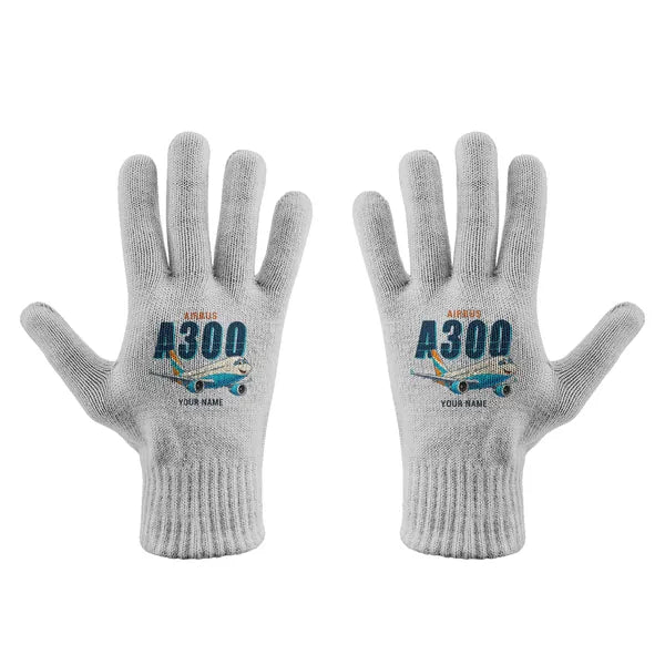 Airbus A300-600R - Gloves - Full - Cartoon + Name - Light Gray
