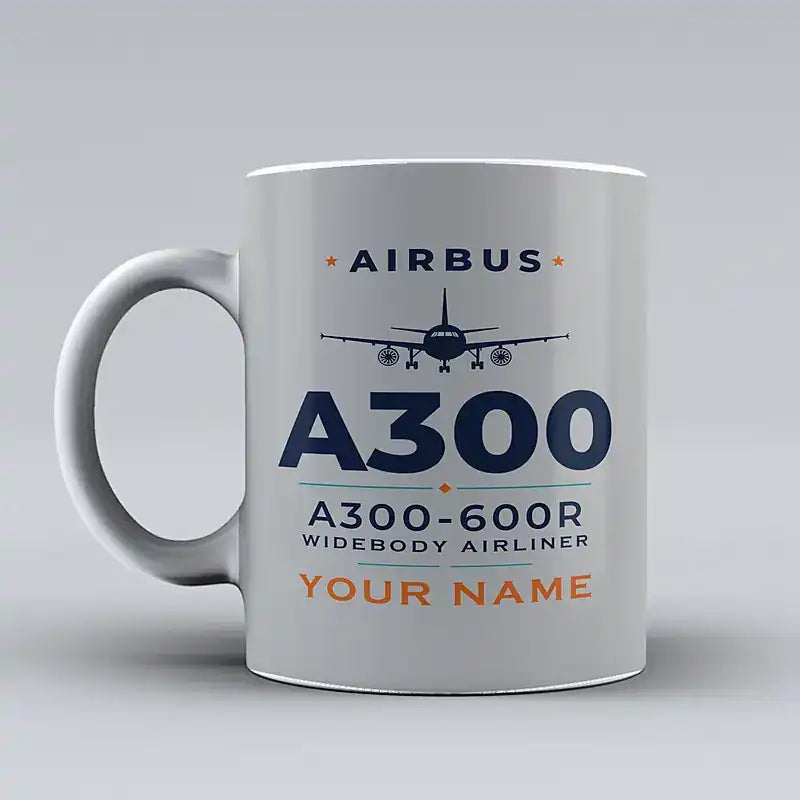 Airbus A300-600R - Heritage + Name - Mug - Light Gray