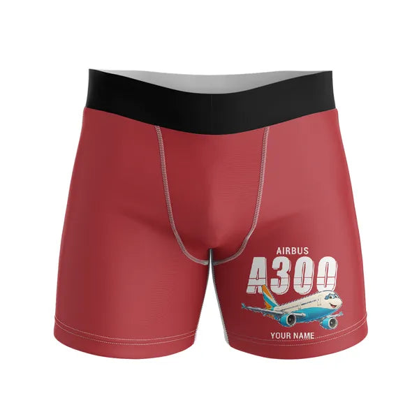 Airbus A300-600R - Men Boxers - Cartoon + Name - Red