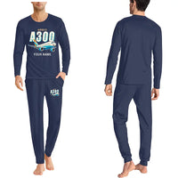 Thumbnail for Airbus A300-600R - Men Pajamas - Cartoon Chest + Name - Navy Blue
