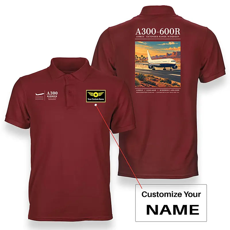 Airbus A300-600R - Poster - Double-Side Polo - Red + Name