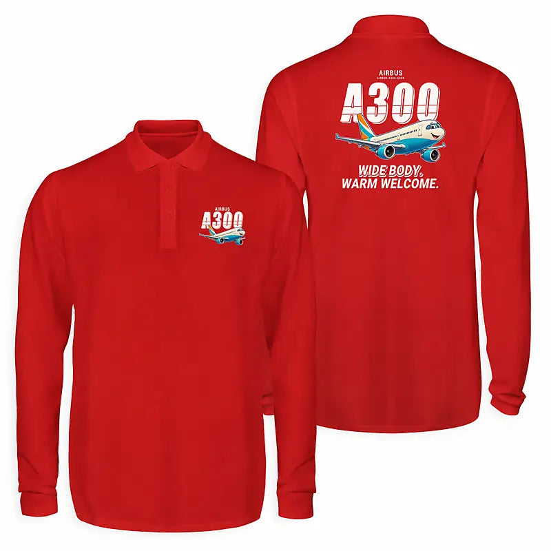 Airbus A300-600R Premium Polo T-Shirts - Cartoon - Long Sleeve - Red