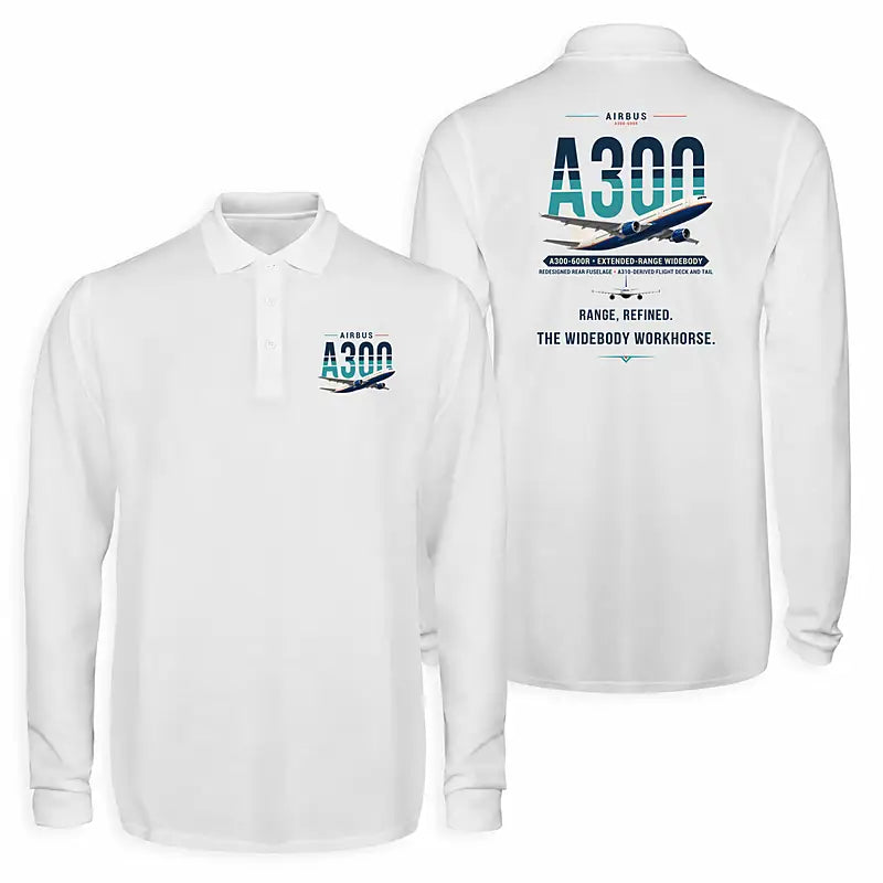 Airbus A300-600R Premium Polo T-Shirts - Original - Long Sleeve - White